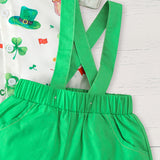 Newborn Baby Boy St. Patrick's Day Clothes Short Sleeve Clover Print Romper & Suspenders Pant 2Pcs Casual Clothes Set