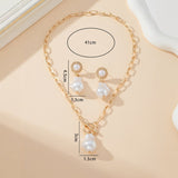 Retro Baroque Pearl Pendant Necklace Ear Stud 2-piece Set