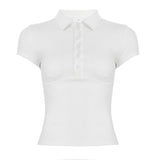 Solid Color Simple Single Row Button Slim Pullover Short Sleeve