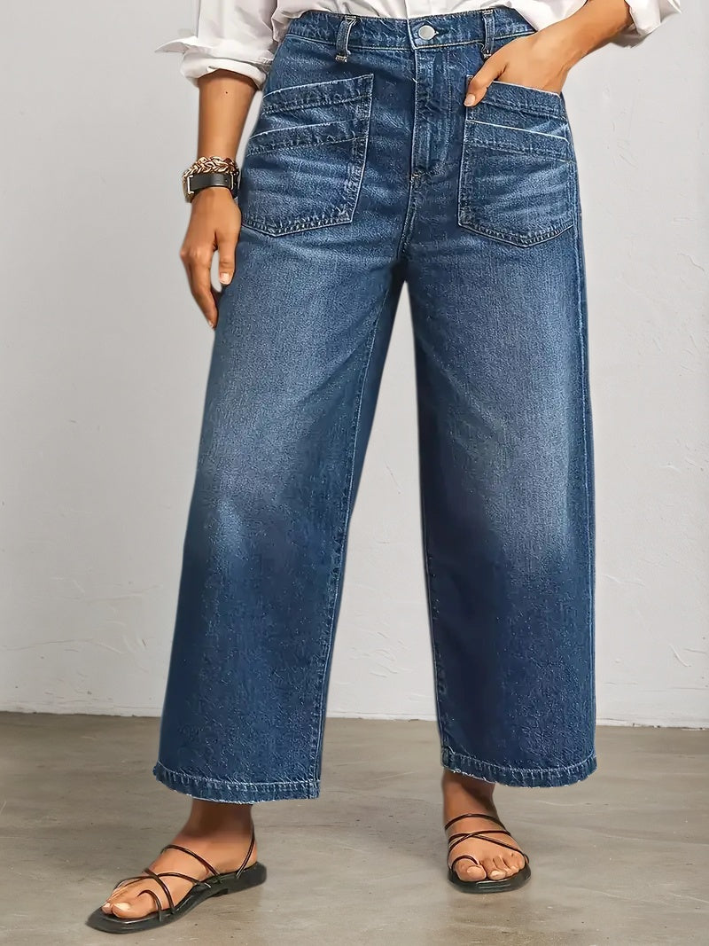 New Women’s Straight Leg Wide Leg Jeans, Slim Fit, Built-in Zipper, Designed Pocket, Suitable For Students, Work, And All Season Wear