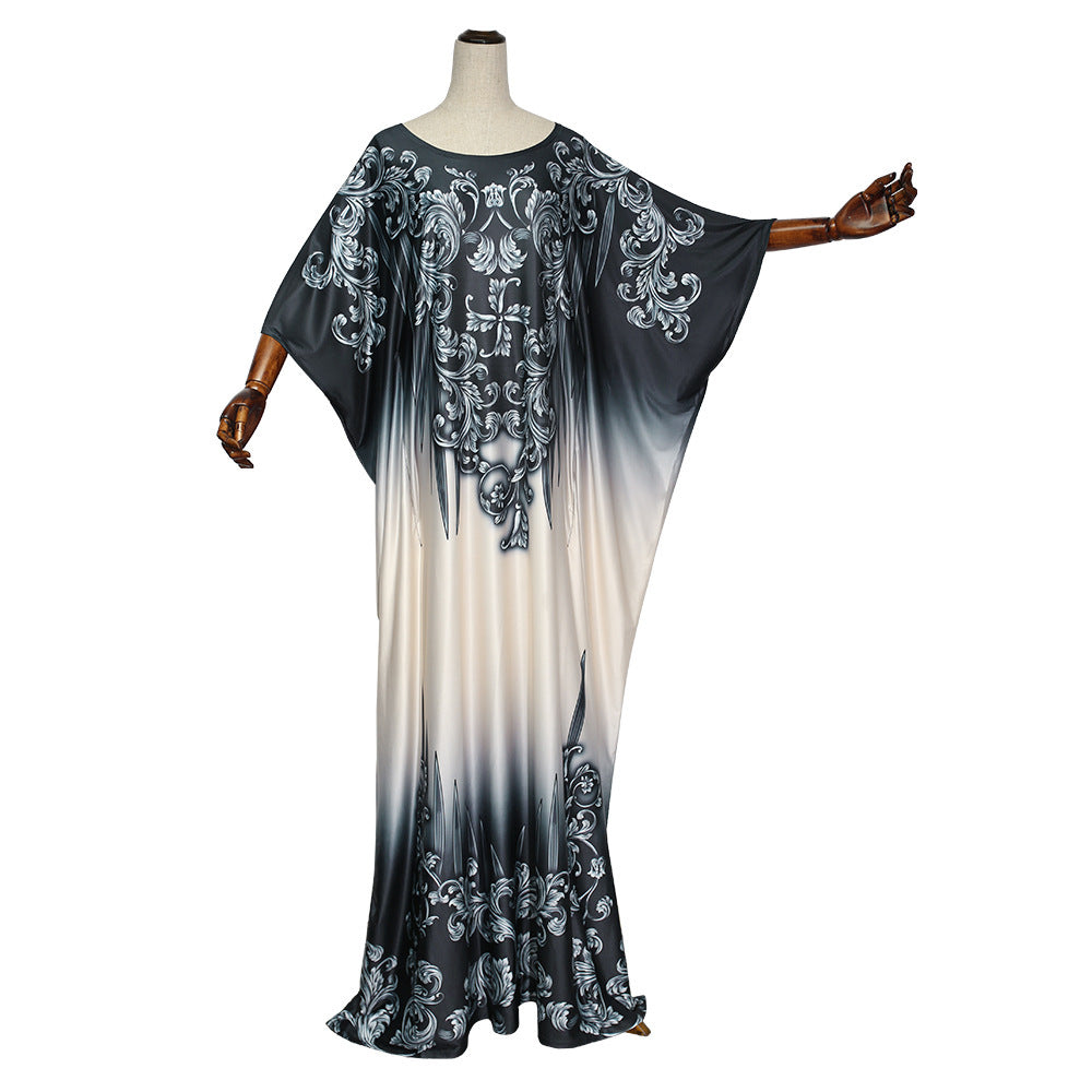 African Plus Size Women's Printed Pattern Bat Sleeve Dress