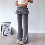 Women's Solid Color Fake Two-piece Casual Pants