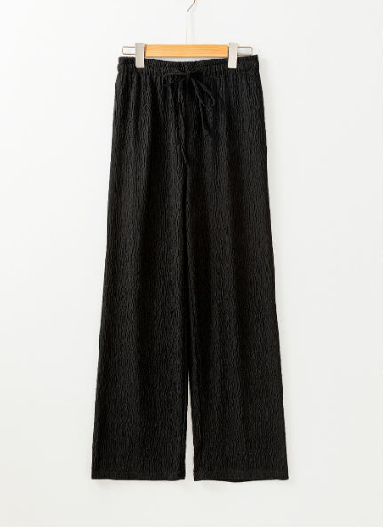 Black Textured Loose Drawstring Pants