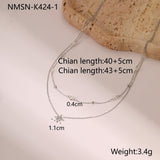 Double-layer Six-pointed Star Rhinestone Pearl Stainless Steel Necklace 18K Gold Plating Ins Design Sense