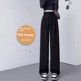 High Waist Slimming Draping Effect Straight Casual Loose Wide Leg Pants
