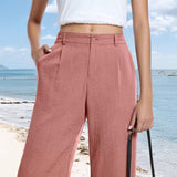 Women's Elastic Waist Wide Leg Casual Trousers