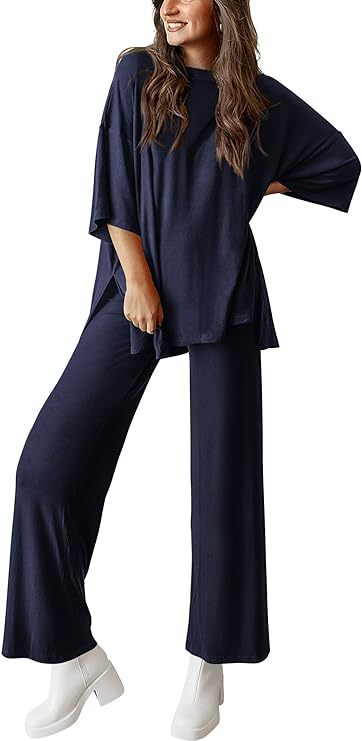 Casual Short-sleeved Pullover Top Wide-leg Pants Casual Suit