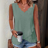 Casual Solid Color Figured Cloth Fanbei Edge V-neck