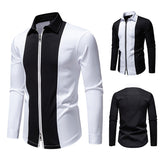 Color Block Zipper Design Plus Size Long Sleeve Shirt