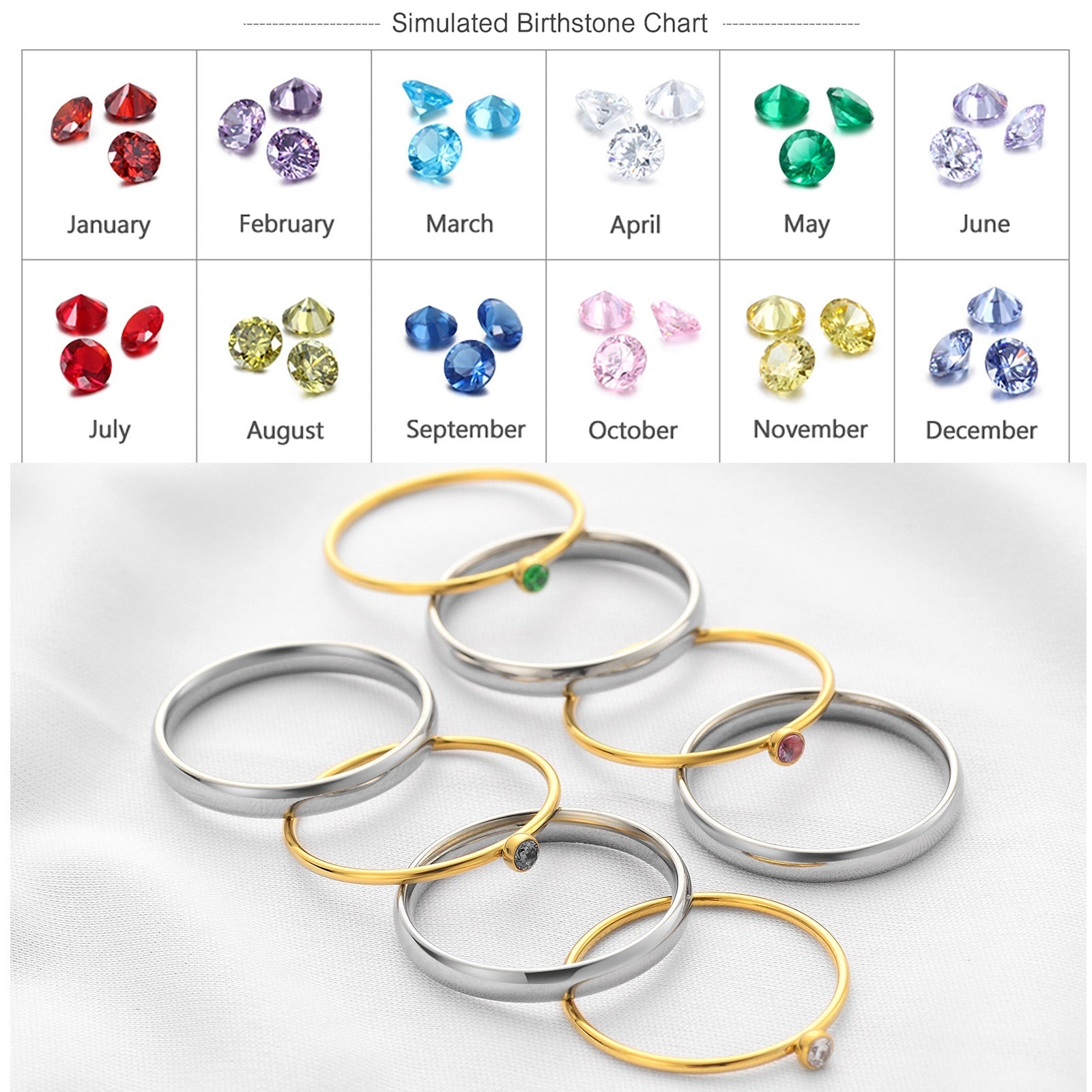 December Color Birthstone Superimposed Combination Engraved Ring