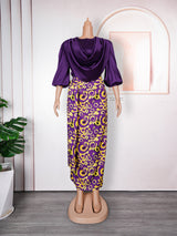African Plus Size Printed Contrast Color Two-piece Set Dress Women