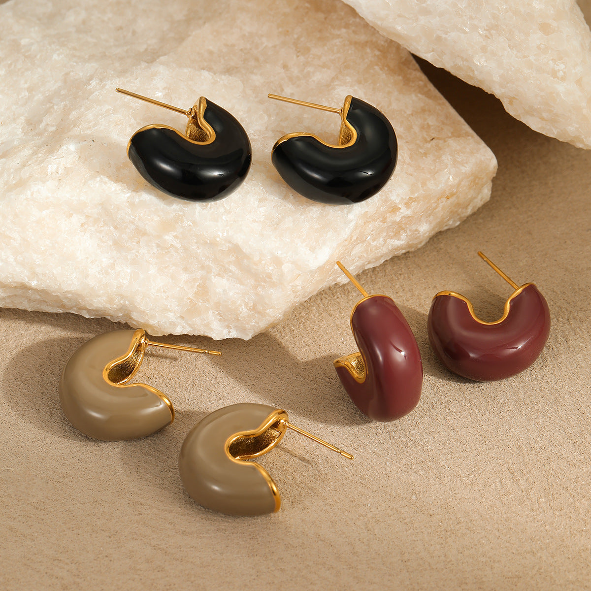 European, American And French Style Maillard Titanium Steel Earrings Minimalist Commuter