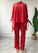 The New Suit African Plus Size Women's Hot Drilling Lapel Stitching Two-piece Suit