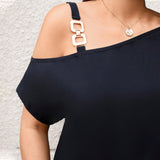 Temperament Single Shoulder Button T-shirt Solid Color Slimming Top