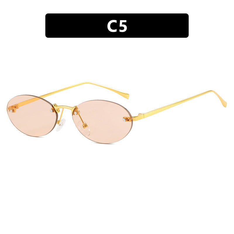 Fashion Personality Metal Frameless Oval Rivet Sun Glasses