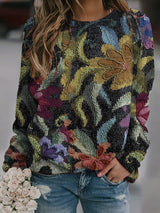 Casual Fashion Loose Ethnic Style Retro Long Sleeve Crew Neck Pullover Sweatshirt