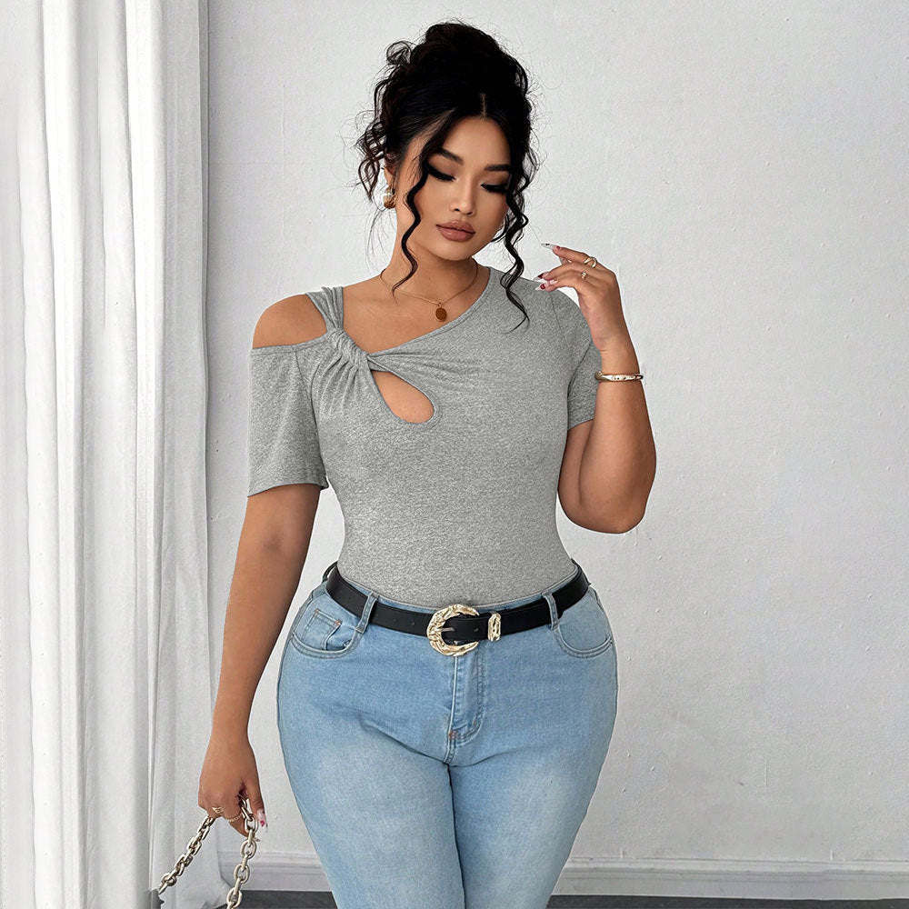 Simple Twist Design Irregular Short T-shirt