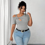 Simple Twist Design Irregular Short T-shirt