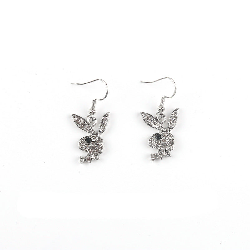 Cute Full Diamond Rabbit Stud Earrings Women