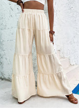 Pleated Elastic Waist Pants Female Wide-leg Casual Pants