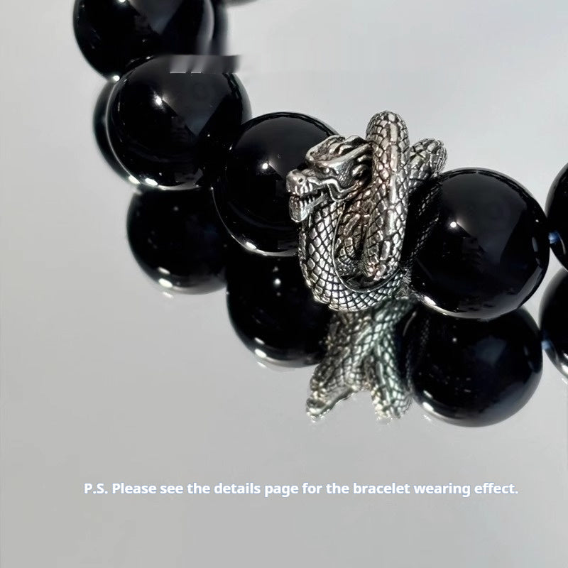 Natural Silver Stone Bracelet Vintage Natural Obsidian Neutral Crystal Bracelet