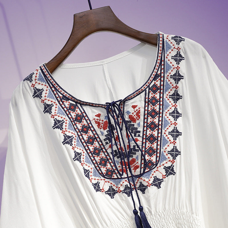 Women's Summer Loose Waist-controlled Top Vintage Printed Chiffon Shirt