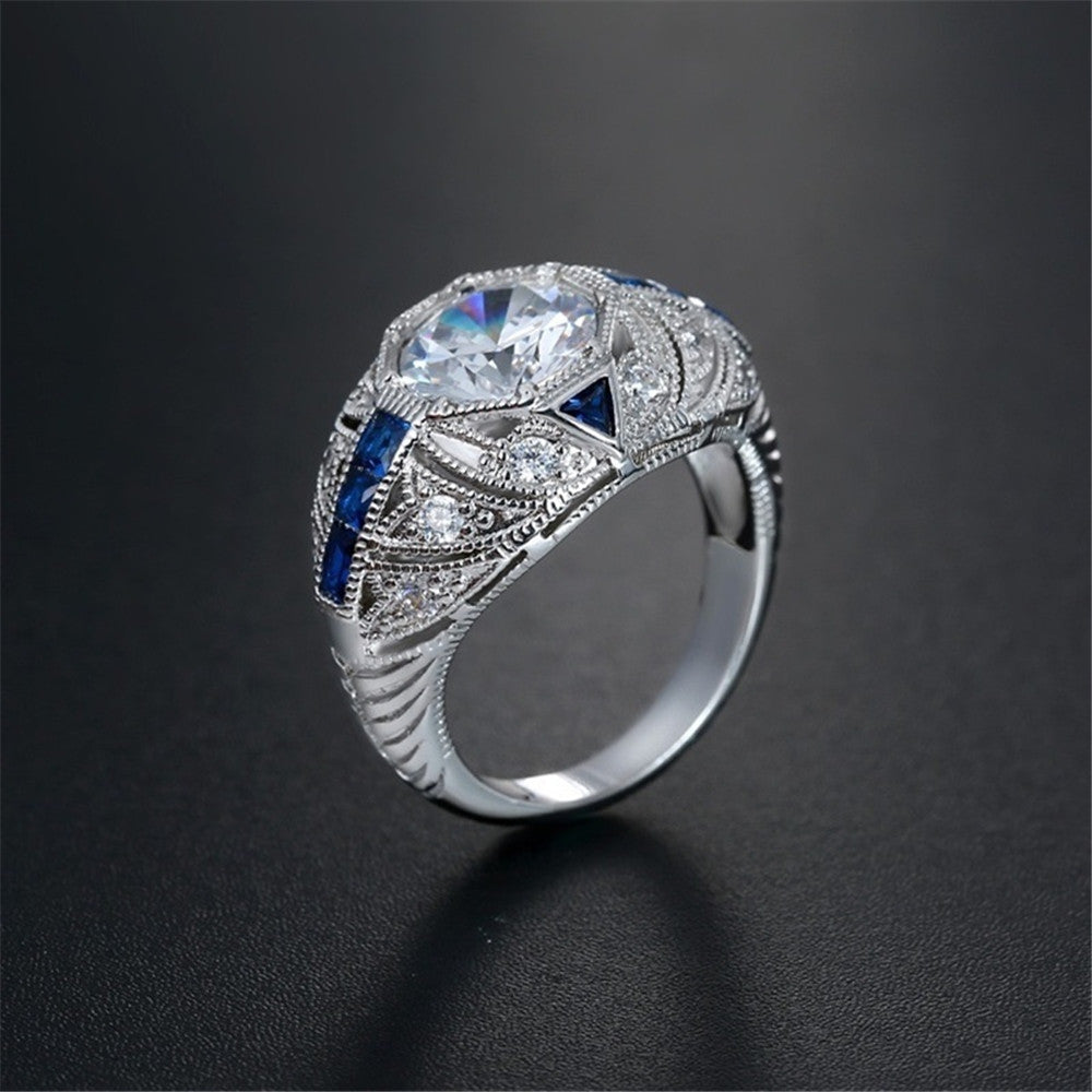 European And American Silver Sapphire Ring