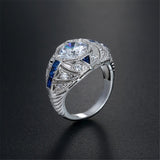 European And American Silver Sapphire Ring