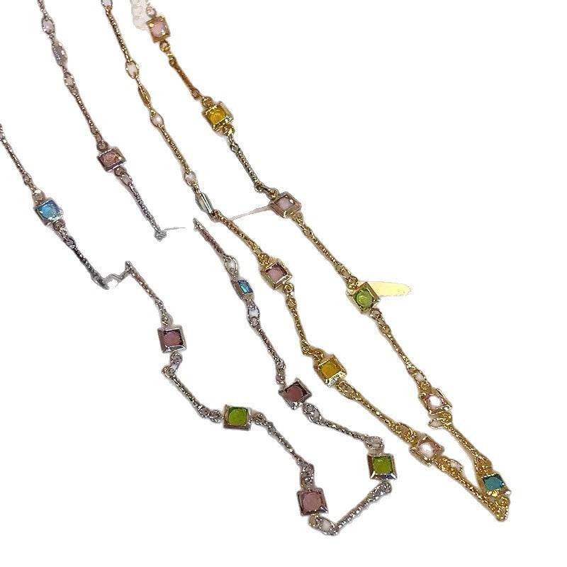 Square Color Fine Clavicle Chain Necklace Light Luxury