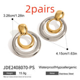 18K Gold Stainless Steel Golden, Round Double Layer Hollow Stud Earrings