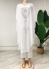 African Women's Hot Drilling Large Size Chiffon Round Neck Blouse And Pants 3-piece Set