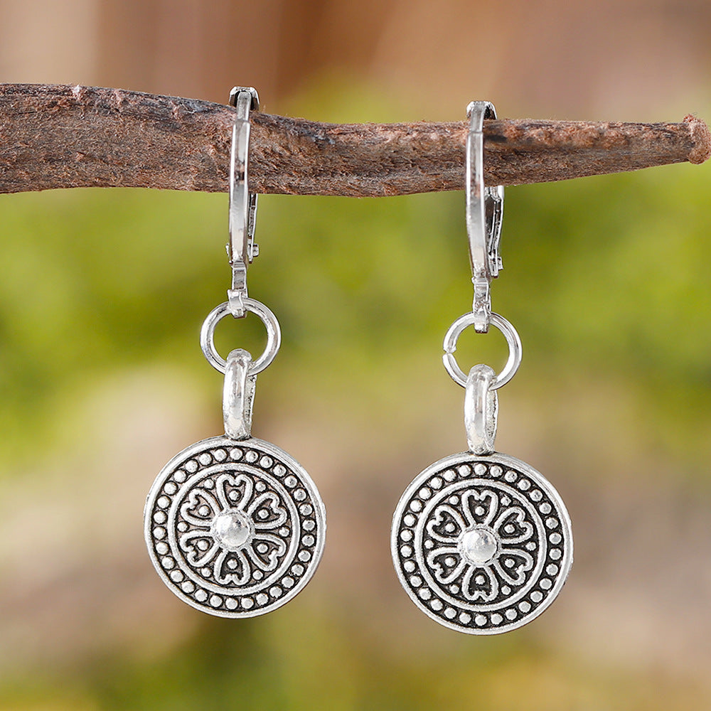Bohemian Style Retro Round Print Niche Distressed Ethnic Earrings