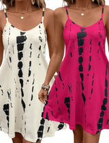 2pcs Summer Casual Tie Dye Spaghetti Strap Dress For Holiday