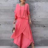 Loose Comfortable Top Split Wide Leg Pants Chiffon Casual Suit