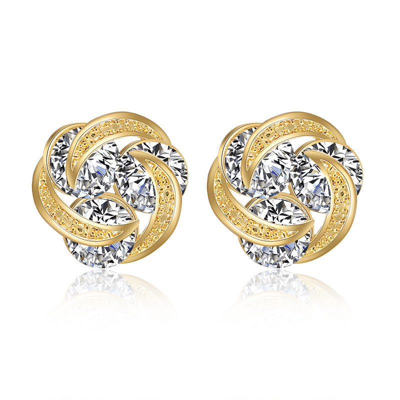 Rose Micro Zircon Inlaid Ear Studs
