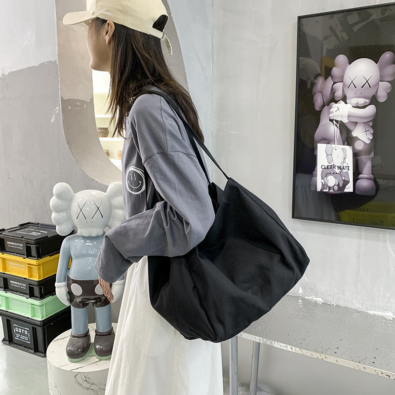 Solid Color Women's Simple Artistic Canvas Handbag Large Capacity Shopping Bag