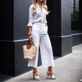 Women's Fashion Minimalist Long Sleeve Top Loose Wide Leg Pants Suit
