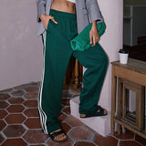 Striped Draping Effect Wide-legged Versatile Pants Contrast Color Mop
