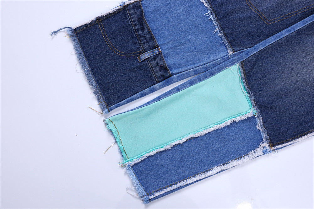 Color Contrast Patchwork Jeans For Men