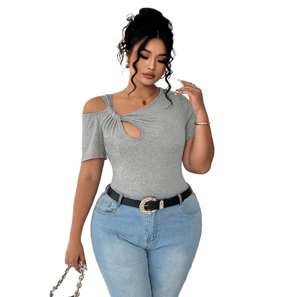 Simple Twist Design Irregular Short T-shirt
