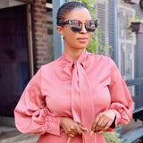 Long Sleeve Solid Tie Shirt African Top