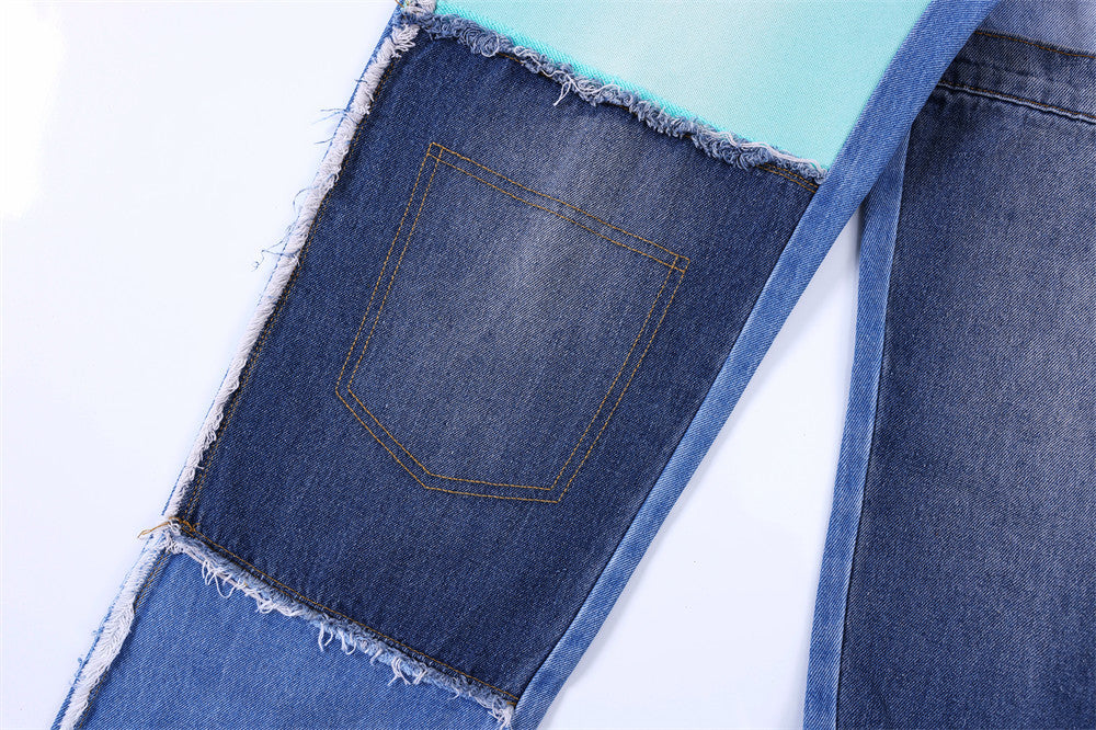 Color Contrast Patchwork Jeans For Men