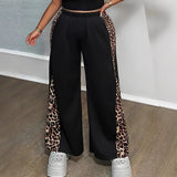 Black Loose Leopard Print Fashionable Wide-leg Pants Plus Size Women's Pants