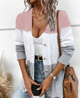 Casual Contrast Color Button Long Sleeve Sweater