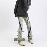 Contrast Color Spray Printing Ripped Jeans Men Loose Straight Trousers