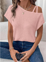 Women's Short-sleeved Solid Color Top Fashionable All-match Off-shoulder Knitted T-shirt