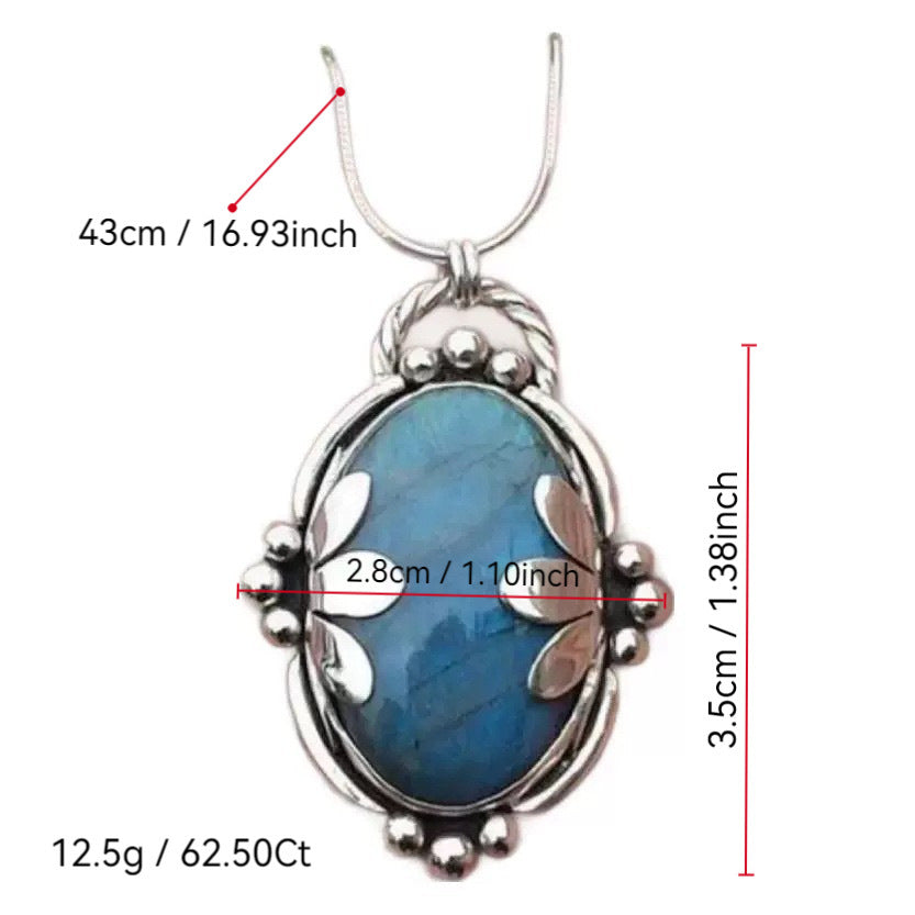 Retro Oval Embedded Blue Gem Pendant Personalized Clavicle Chain