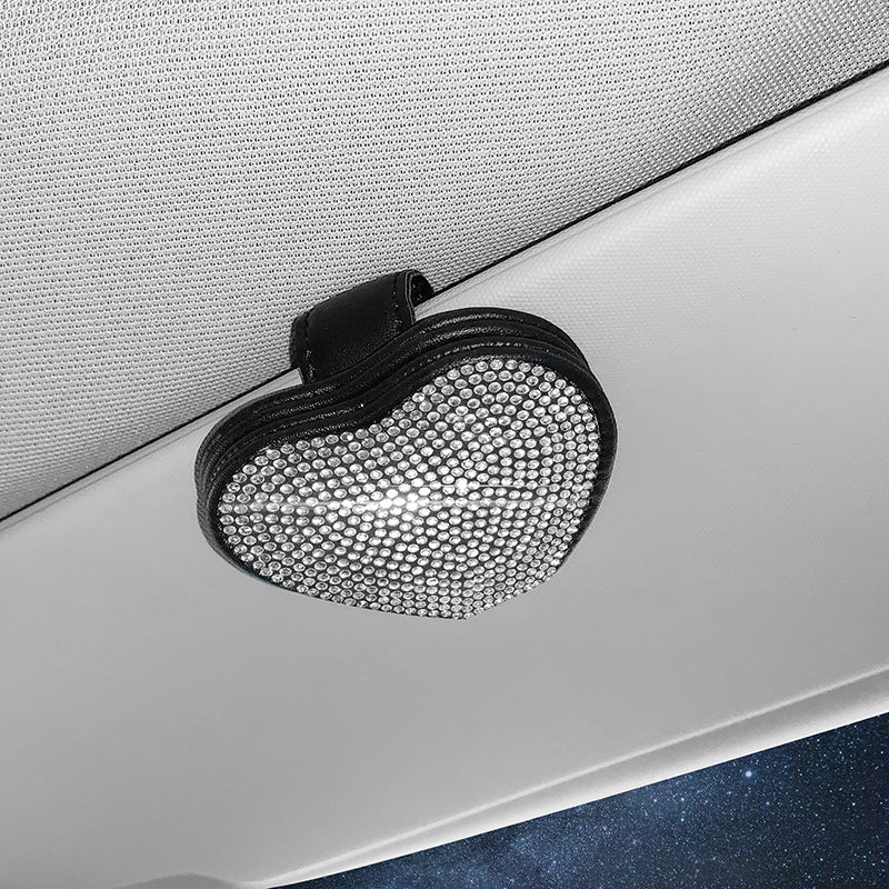 Car Leather Diamond-encrusted Sun Visor Glasses Clip Magnetic Document Storage Clip