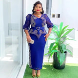 African Plus Size Fashion Rhinestone Christmas Evening Dress
