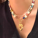 Natural Freshwater Pearl Heart Necklace Women's Bohemian Style